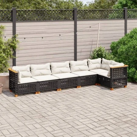 6-teiliges Gartensofa-Set und Kissen aus schwarzem Kunststoff-Rattan. von vidaXL, Gartensets - Ref: Foro24-3261848, Preis: 46...