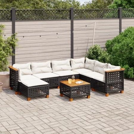8-teiliges Gartensofa-Set und Kissen aus schwarzem Kunststoff-Rattan. von vidaXL, Gartensets - Ref: Foro24-3261944, Preis: 57...