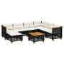 Set de sofás de jardín 8 piezas y cojines ratán sintético negro