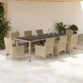 Set comedor jardín 9 pzas cojines ratán sintético vidrio beige by vidaXL, Garden sets - Ref: Foro24-3278593, Price: 707,83 €,...
