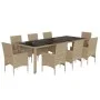 Set comedor jardín 9 pzas cojines ratán sintético vidrio beige de vidaXL, Conjuntos de jardín - Ref: Foro24-3278593, Precio: ...