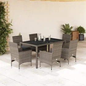 Set comedor jardín 7 pzas y cojines ratán sintético vidrio gris by vidaXL, Garden sets - Ref: Foro24-3278558, Price: 520,70 €...