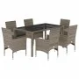 Garten-Essgruppe, 7-teilig, mit synthetischem Rattan und grauem Glas-Kissen. von vidaXL, Gartensets - Ref: Foro24-3278558, Pr...