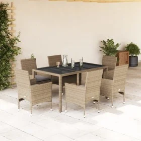 Garten-Essgruppe, 7-teilig, mit Polstern, aus synthetischem Rattan und Glas in Beige. von vidaXL, Gartensets - Ref: Foro24-32...
