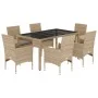 Set comedor jardín 7 pzas cojines ratán sintético vidrio beige by vidaXL, Garden sets - Ref: Foro24-3278564, Price: 515,28 €,...