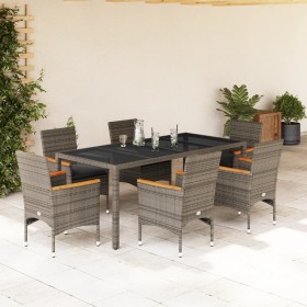 Garten-Essgruppe, 7-teilig, mit synthetischem Rattan und grauem Glas-Kissen. von vidaXL, Gartensets - Ref: Foro24-3278655, Pr...