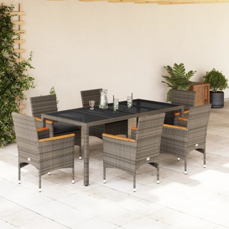 Garten-Essgruppe, 7-teilig, mit synthetischem Rattan und grauem Glas-Kissen. von vidaXL, Gartensets - Ref: Foro24-3278655, Pr...