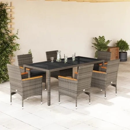 Garten-Essgruppe, 7-teilig, mit synthetischem Rattan und grauem Glas-Kissen. von vidaXL, Gartensets - Ref: Foro24-3278655, Pr...