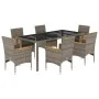 Set comedor jardín 7 pzas y cojines ratán sintético vidrio gris by vidaXL, Garden sets - Ref: Foro24-3278655, Price: 600,75 €...