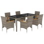 Set comedor jardín 7 pzas y cojines ratán sintético vidrio gris by vidaXL, Garden sets - Ref: Foro24-3278655, Price: 604,73 €...