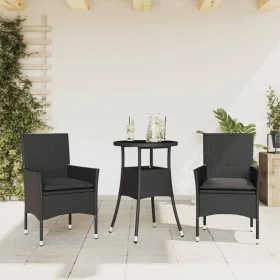 Set comedor jardín 3 pzas cojines ratán sintético vidrio negro by vidaXL, Garden sets - Ref: Foro24-3278617, Price: 180,86 €,...