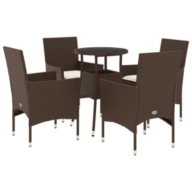 Set comedor jardín 5 pzas cojines ratán sintético vidrio marrón by vidaXL, Garden sets - Ref: Foro24-3278620, Price: 293,72 €...