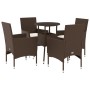 Set comedor jardín 5 pzas cojines ratán sintético vidrio marrón by vidaXL, Garden sets - Ref: Foro24-3278620, Price: 293,72 €...
