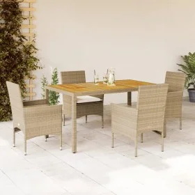 5-teiliges Gartenspeiseset mit PE-Rattan-Akazie-Beige-Kissen. von vidaXL, Gartensets - Ref: Foro24-3278683, Preis: 423,31 €, ...