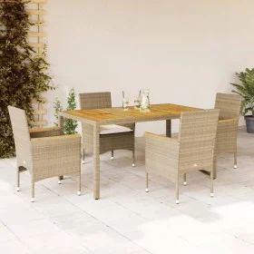 5-teiliges Gartenspeiseset mit PE-Rattan-Akazie-Beige-Kissen. von vidaXL, Gartensets - Ref: Foro24-3278641, Preis: 426,09 €, ...