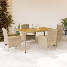 Set de comedor jardín 5 pzas con cojines ratán PE acacia beige