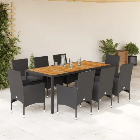 Set de comedor jardín 9 pzas con cojines ratán PE acacia negro by vidaXL, Garden sets - Ref: Foro24-3278674, Price: 693,55 €,...