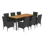 Set de comedor jardín 9 pzas con cojines ratán PE acacia negro by vidaXL, Garden sets - Ref: Foro24-3278674, Price: 693,55 €,...