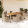 Set de comedor jardín 7 pzas con cojines ratán PE acacia beige by vidaXL, Garden sets - Ref: Foro24-3278643, Price: 602,87 €,...