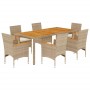 Set de comedor jardín 7 pzas con cojines ratán PE acacia beige by vidaXL, Garden sets - Ref: Foro24-3278643, Price: 608,10 €,...