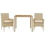 Set de comedor jardín 3 pzas con cojines ratán PE acacia beige by vidaXL, Garden sets - Ref: Foro24-3278681, Price: 247,03 €,...