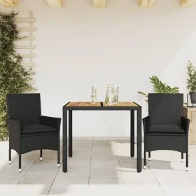 3-teiliges Gartensitzgruppen-Set mit PE-Rattan-Akazie-Schwarzkissen. von vidaXL, Gartensets - Ref: Foro24-3278669, Preis: 250...