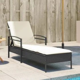Liegestuhl mit schwarzem Kunststoff-Rattankissen 63x200x81 cm von vidaXL, Liegen - Ref: Foro24-368299, Preis: 160,53 €, Rabat...