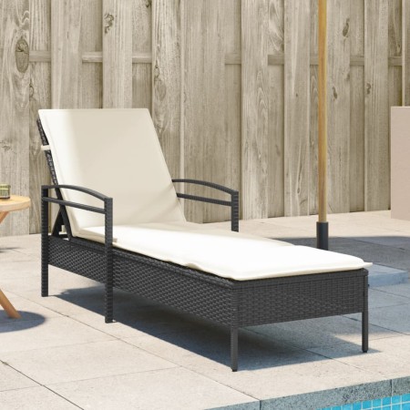 Tumbona con cojín ratán sintético negro 63x200x81 cm by vidaXL, Loungers - Ref: Foro24-368299, Price: 142,86 €, Discount: %