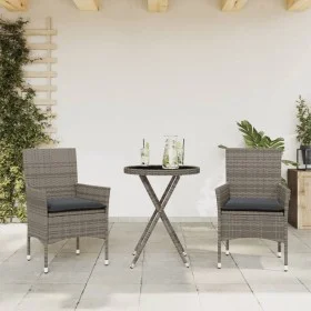 Mesita y sillas con cojines 3 pzas ratán sintético vidrio gris by vidaXL, Garden sets - Ref: Foro24-3278750, Price: 180,60 €,...
