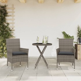 Mesita y sillas con cojines 3 pzas ratán sintético vidrio gris by vidaXL, Garden sets - Ref: Foro24-3278750, Price: 172,99 €,...