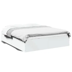 White engineered wood bed frame 150x200 cm by vidaXL, Beds and slatted bases - Ref: Foro24-3281007, Price: 129,01 €, Discount: %