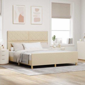 Estructura de cama con cabecera Crema 180 x 200 cm tela Estructura de cama con cabecera Crema 180 x 200 cm tela