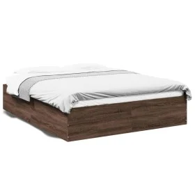 Oak brown engineered wood bed frame 150x200 cm by vidaXL, Beds and slatted bases - Ref: Foro24-3281013, Price: 129,35 €, Disc...