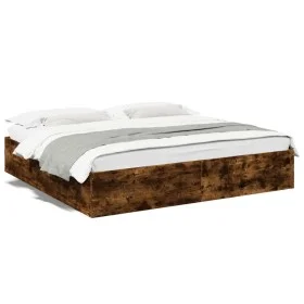 Smoked oak engineered wood bed frame 200x200cm by vidaXL, Beds and slatted bases - Ref: Foro24-3280990, Price: 139,05 €, Disc...