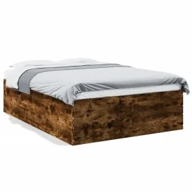 Smoked oak engineered wood bed frame 140x200cm by vidaXL, Beds and slatted bases - Ref: Foro24-3280927, Price: 142,20 €, Disc...