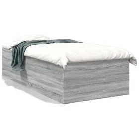 Sonoma gray engineered wood bed frame 75x190 cm by vidaXL, Beds and slatted bases - Ref: Foro24-3280984, Price: 103,84 €, Dis...