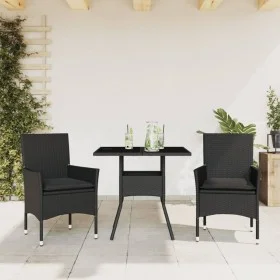 Set comedor jardín 3 pzas cojines ratán sintético vidrio negro by vidaXL, Garden sets - Ref: Foro24-3278601, Price: 216,58 €,...