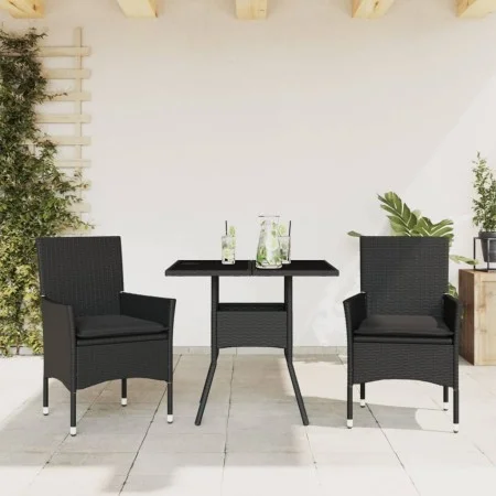 Set comedor jardín 3 pzas cojines ratán sintético vidrio negro by vidaXL, Garden sets - Ref: Foro24-3278601, Price: 216,58 €,...