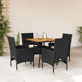 Set de comedor jardín 5 pzas con cojines ratán PE acacia negro