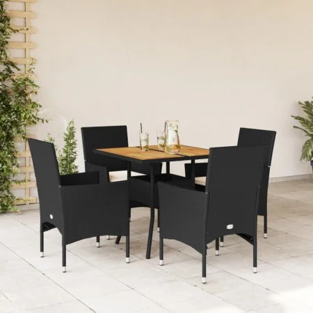 Garten-Essgruppe, 5-teilig, mit PE-Rattan-Akazie-Schwarzkissen. von vidaXL, Gartensets - Ref: Foro24-3278710, Preis: 342,74 €...