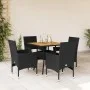 Set de comedor jardín 5 pzas con cojines ratán PE acacia negro de vidaXL, Conjuntos de jardín - Ref: Foro24-3278710, Precio: ...