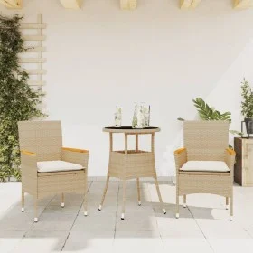 Set comedor jardín 3 pzas cojines ratán sintético vidrio beige by vidaXL, Garden sets - Ref: Foro24-3278725, Price: 193,87 €,...