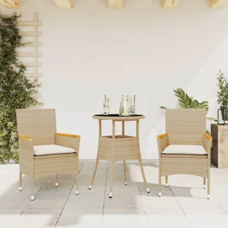 Garten-Essgruppe, 3-teilig, mit synthetischem Rattan, beigen Kissen und Glasplatte. von vidaXL, Gartensets - Ref: Foro24-3278...