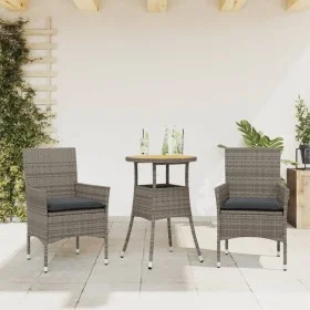 3-teiliges Garten-Esszimmer-Set mit grauem PE-Rattan-Akazienholz und Kissen. von vidaXL, Gartensets - Ref: Foro24-3278731, Pr...