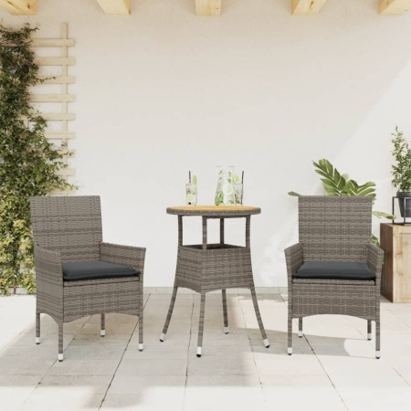 3-teiliges Garten-Esszimmer-Set mit grauem PE-Rattan-Akazienholz und Kissen. von vidaXL, Gartensets - Ref: Foro24-3278731, Pr...