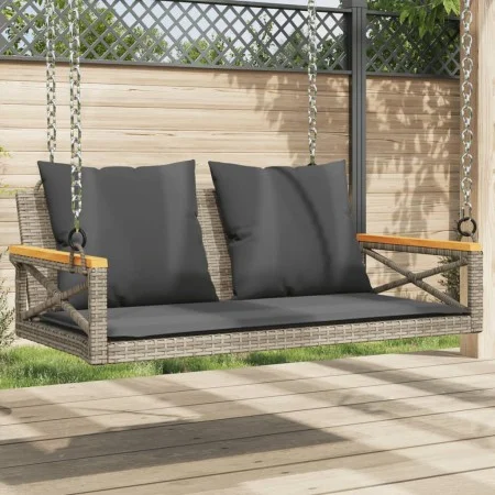 Banco columpio con cojines ratán sintético gris 109x62x40 cm de vidaXL, Bancos de jardín - Ref: Foro24-368156, Precio: 125,42...