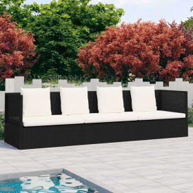 Sofá de jardín con cojines ratán sintético negro de vidaXL, Tumbonas - Ref: Foro24-49391, Precio: 259,46 €, Descuento: %