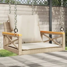 Banco columpio con cojines ratán sintético beige 63x62x40 cm by vidaXL, garden benches - Ref: Foro24-368175, Price: 86,96 €, ...