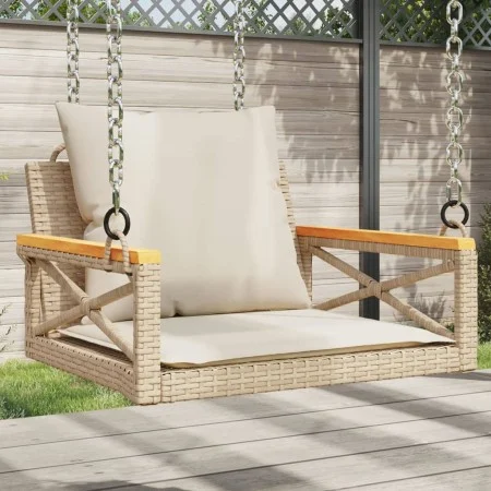 Banco columpio con cojines ratán sintético beige 63x62x40 cm by vidaXL, garden benches - Ref: Foro24-368175, Price: 86,96 €, ...