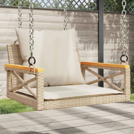 Banco columpio con cojines ratán sintético beige 63x62x40 cm by vidaXL, garden benches - Ref: Foro24-368175, Price: 88,67 €, ...